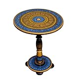 USHAZ Round Coffee Table, Multipurpose Side Table Living Room, Decorative Lacquer Small Coffee Table, Vintage Style Hallway Table - Rosewood Sofa Table, End Table (Emerald Blue & Golden)