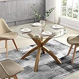 Cherry Tree Furniture Glass Round Dining Table with Solid Oak Legs