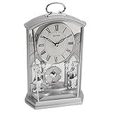 Rhythm Silver Tone Pendulum Mantel Clock Roman Numerals Table Decor Ornament New