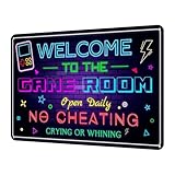 Welcome to the Game Room Metal Tin Sign – Cool Neon Gaming Decor for Boys & Teens, Gamer Room Accessories for Bedroom, Game Night Wall Decor Gift for Gamers, 12 x 8 Inch (2507)