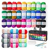 INSCRAFT Crochet Yarns Kit for Beginners Adults, 40 Acrylic Yarns Set for Crocheting, 1600 Yards Knitting Yarn Bag Kit Includes 6 E-Books, 2 Crochet Hooks, 2 Weaving Needles, 4 Stitch Markers