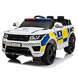 Karlhome 12V Kids Ride On Police Car, Electric Car Portable 2 Motors w/Parental Remote Control, LED Siren Flashing Light, USB, Bluetooth for 3-6 Children