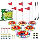 TERRAMUS Light Up Golf Play Set - Upgraded Backyard Golf Chipping Game with 6 LED Targets, 2 Clubs, 18 Balls, 6 Bean Bags, Night Golf Toys Gifts for Kids Golfers Family Indoor Outdoor Beach Lawn Park
