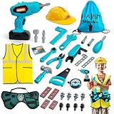 Mahduo Kids Tool Set, 43 PCS Construction Toys Tool Kit with Builder Worker Vest, Hard Hat, Toy Drill, Toddler Tool Belt, Pretend Play Kids Toys Gifts for Boys Girls Age 3 4 5 6 Years Old
