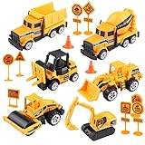 Sunarrive Construction Vehicles Toys - Mini Digger Cake Toppers - Dumper Bulldozer Dump Truck - Small Toy Car Set for Kids Children Boys Girls - Gifts Presents for Age 3 4 5 6 Year Olds