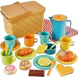 HERSITY Tea Party Set Picnic Toy, Afternoon Tea Playset with Dessert Picnic Basket and Mat, Pretend Play Food Gifts for 3 4 5 Years Kids Toddler Girls
