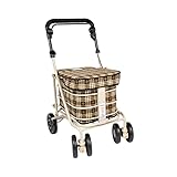 Prestige Walk and Rest Walking Trolley/Shopping Trolley with Seat/Seated Mobility Trolley/Stroller/Rollator (Fully Assembled Ready to USE!) Brown Check