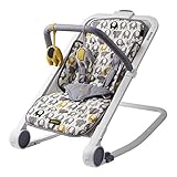 BABABING | Rockout 2 Baby Rocker | 3 Position Reclining Baby Bouncer with Ellie Elephant Print | Portable Baby Rocker Cushion Seat with Exclusive Soft Toys