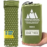 TRINORDIC Ultralight Inflatable Camping Mat - With Integrated Pillow – Lightweight (0.55kg) and Compact Outdoor Sleeping Mat for Hiking and Bikepacking