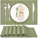 Myir JUN Table Mats Set of 6, Place Mats Table Placemats Washable Non-slip Heat Insulation Woven Vinyl for Kitchen Dinning Restaurant 17"X12" (Green)