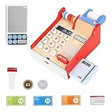 SOKA Wooden Cash Register Children’s Shop Grocery Checkout Till Toy Cashier Role Play Supermarket Shopping Money Educational Pretend Playset for Kids Children Girls Boys 3 year old +