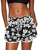 For G and PL Women's Floral Printed Quick Dry High Waisted Breathable Swimming Casual Swim Shorts Black S
