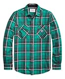 POLO RALPH LAUREN Men’s Classic Fit Denim & Supply Plaid Flannel Workshirt, Green/White Multi, Large