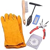 Mardatt 6Pcs Industrial Slag Removal Welding Tools and Accessories Includes 10 Inch Welding Chipping Hammer, 8 Inch Welding Pliers, Wire Brush, Welding Gloves, Wire Gauge, Metal Sheet Thickness Gauge