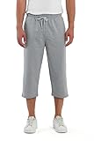 COMEOR Men's Cotton 3/4 Capri Shorts with Pockets - Summer Casual Lounge Short Loose fit, Workout Jogging Athletic Gymwear, Running Sports Wear (Grey, 3XL)