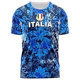Italia Retro Rugby T Shirt for Men 3D Inspired Print Top Italian Flag Italy Can Be Personalised Custom Name Number Tee, XXL, Blue