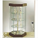 Glass Revolving Display Case with Cherry Wood Finish Ideal for Showcasing Products and Collectibles