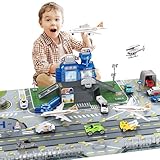 deAO Airplane Toys for Kids with Trucks, Helicopter,Planes, Signs,Fire Trucks Race Cars and Airport Playmat,Great Military Toys Gift for 3 4 5 6 Boys Girls Kids