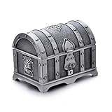 AVESON Rectangle Vintage Metal Treasure Chest Trinket Jewelry Box Jewellery Organiser Storage Boxes Ring Case Gift for Girls Ladies Women, Small, Ancient tin colour