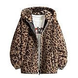 Mens Leopard Fleece Jackets Full Zip with Pockets Sherpa-Lined Hooded Teddy Fleece Sweatshirt Winter Warm Thick Cashmere Patchwork Fluffy Hoodie Jacket Sale Clearance Size 8-18