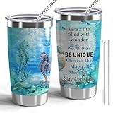 CWEGSJ Seahorse Gift Ocean Theme 20oz Tumbler with Lid and Straw Stainless Steel Insulated Tumbler Seahorse Lover Gift Ocean Animal Gift (Seahorse-Live a Life)