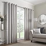 Appletree Boutique - Cassina - Jacquard Pair of Eyelet Curtains - 46" Width x 54" Drop (117 x 137cm) in Silver