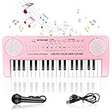 Shayson Keyboard Piano for Kids 37 Keys Music Keyboard with Microphone Portable Musical Instrument Toy Electronic Piano Birthday Gifts for Girls Ages 3-12 Pink