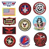 Eulihent 11 Pcs Iron On Patches for Clothing Top Gun Embroidered Badges USA Flag Maverick Top Gun Badges Iron-On Patches for Jackets, Jeans & Hat DIY Air Force Navy Iron-On Sewing Patch