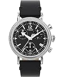 Timex Men's Waterbury Chronograph 40 mm Watch - Black Leather Two-Piece Quick Release Strap Black Dial Silver-Tone Case TW2W20600