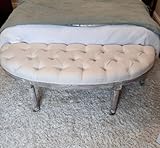 French Bedroom Bench Vintage Padded Window Seat Shabby Chic Antique Style Wooden End Bed Furniture Foot Stool Room Coffee Table Half Moon Footstool