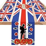 DPKOW Remembrance Day Table Runner Place Mat Set, Fabric Washable Tablecloth Place Mats Lest We Forget Table Runner Remembrance Day Decorations Table British Flag Lest We Forget Party Supplies