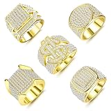 FIOROYAL 5Pcs Bling Pinky Ring for Men 18K Gold Plated Simulated Diamond Ring Hip Hop Iced Out Mens Gold Ring V8
