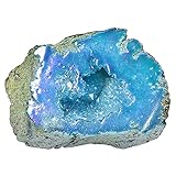 Nupuyai Angel Aura Quartz Geode Stone, Titanium Coated Natural Rock Crystal Cluster Specimen for Reiki Healing Home Decor 100-200g, Light Blue
