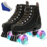 wilverz Roller Skates Double Row Skates Adjustable Four-Wheel Roller Skates for Outdoor, Size 4.5/5.5/6.5/7/7.5/8/8.5/9.5/10.5 (Black flash wheel,42=UK:8)