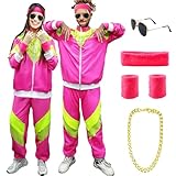 90s 80s Fancy Dress Men Women with Accessories, 80s Shell Suit 80s 90s Fancy Dress Costumes for Men Adult with Glasses Headband Wristbands, 80s 90s Outfits Fashion Retro Tracksuit for Carnival Party