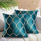 Hanrunsi Velvet Cushion Covers 45cmx45cm Set of 2 Teal Soft Solid Decorative Couch Cushions 45x45 Velvet Throw Pillow Covers for Sofa Couch Living Room Bedroom