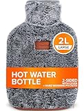 Hot Water Bottle with Cover UK - for Pain Relief (2L) 2 Sided Hot Water Bottle for Adults with Pocket for Endometriosis Period Pain Relief Stomach Cramps