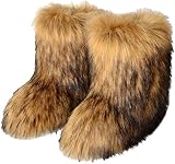 FM2018XSL Women’s Furry Faux Fur Boots Mid-Calf Fuzzy Flat Snow Boots