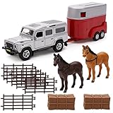 Toyland® Horse Transporter Set - 4x4 Silver Car & Horse Box With Accessories - Farming Toys - Die Cast Metal
