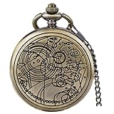 Tiong Vintage Bronze Quartz Pocket Watch for Men Arabic Numerals White Dial Men's Pocket Watches with Chain