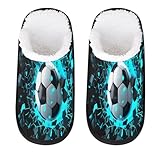 Mexpekil Winter Fluffy Slippers Women Men Warm House Slippers Anti-Slip(3d Football Print)