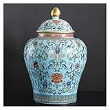 Tea Canister Creative Painted Flower Ceramic Tea Caddy Large-Capacity Sealed Storage Jar with Lid Countertop Porch Decoration Tea Caddy (Size : Brass) ()