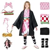 yumcute Nezuko Cosplay Costume Outfit with Accessories, Anime Cosplay Kimono for Girls Women, Halloween Carnival Party Costume