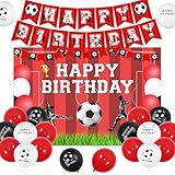 Sursurprise Football Birthday Decorations Red and White, Football Happy Birthday Banner Backdrop, Go Team Balloons, Soccer Birthday Party Supplies