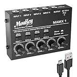 Moukey Compact Studio Audio Stereo Mixer, 4 Channels DC 5V for Clubs Bars Stage Mixing Desk Guitar Bass Keyboard, MAMX1