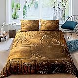 Homewish Gold Egyptian Print Duvet Cover Ancient Egypt Style Comforter Cover Old Egypt Hieroglyphics Pattern Bedding Set For Kids Adults Man Egyptian Civilization Bedspread Sofa Decor King