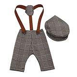 Photography Outfit for Baby Boys, Flat Cap and Suspenders Overalls Romper, Newborn Photo Shoot Props, Cute Christening Part? Set (Brown, 0-3 Months)