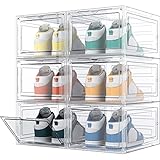 HOMIDEC 6 pcs Shoe Boxes, Shoe Storage Box Clear Plastic Stackable, Shoe Organizer Containers with Lids for Women/Men 34.5 x 27 x 19 cm