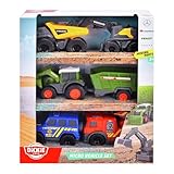 Dickie Toys - Set of 5 micro toy cars (each approx. 8 cm) - 5 cars (police, fire brigade, excavator, tractor with trailer and dump truck) with freewheel and moving parts for children from 3 years