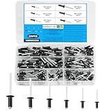 235 Pcs Pop Rivets Assortment Kit, Aluminum Blind Rivets 3.2mm 4mm 5mm, Black Pop Blind Rivetss, for Airplanes, Ships, Car, Furniture, Rails and DIY